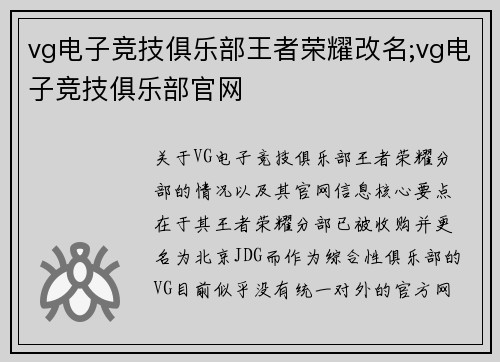 vg电子竞技俱乐部王者荣耀改名;vg电子竞技俱乐部官网